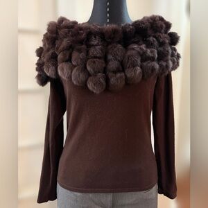 Belldini Chocolate Fur-Trimmed Lightweight Sweater